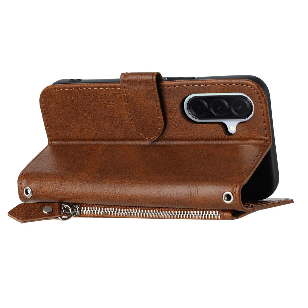 For Samsung Galaxy A27 5G Case Zipper Pocket Leather Phone Cover with Crossbody Shoulder Strap