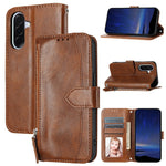 For Samsung Galaxy A27 5G Case Zipper Pocket Leather Phone Cover with Crossbody Shoulder Strap