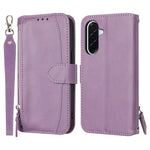 For Samsung Galaxy A27 5G Case Zipper Pocket Leather Phone Cover with Crossbody Shoulder Strap