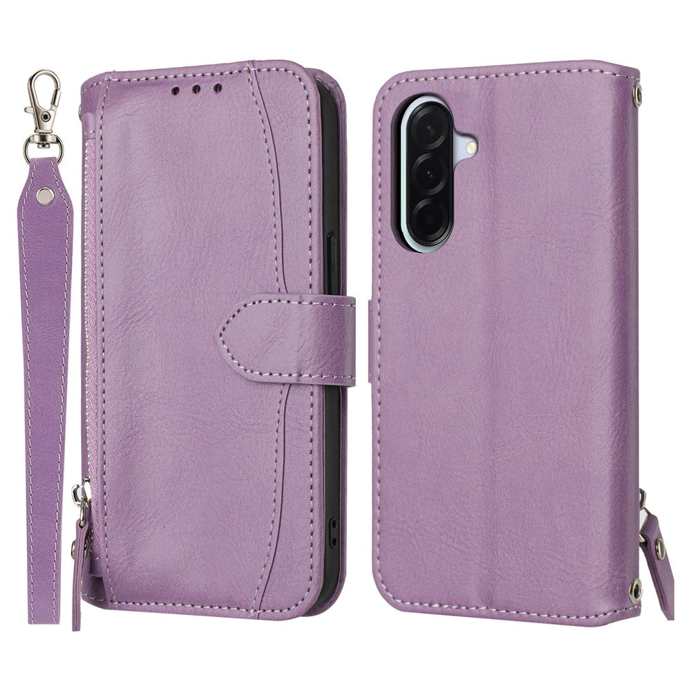 For Samsung Galaxy A27 5G Case Zipper Pocket Leather Phone Cover with Crossbody Shoulder Strap
