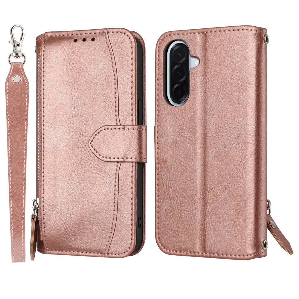 For Samsung Galaxy A27 5G Case Zipper Pocket Leather Phone Cover with Crossbody Shoulder Strap