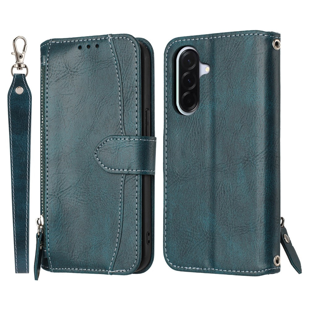 For Samsung Galaxy A27 5G Case Zipper Pocket Leather Phone Cover with Crossbody Shoulder Strap