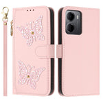 Xiaomi Redmi 15a 5G-skal Glitter Fjäril Blixtlåsficka Stativ Lädermobilskal med Handrem / Axelrem
