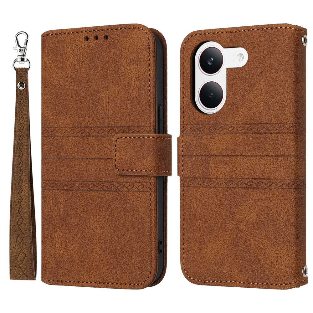For Xiaomi Redmi Turbo 5 5G Case Wallet Skin-Touch Leather Imprinted Phone Cover with Wrist Strap