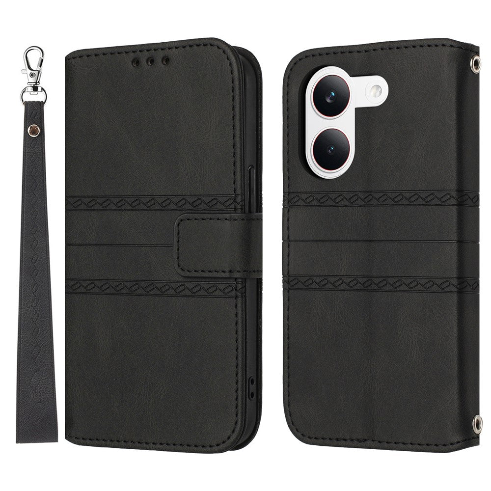 For Xiaomi Redmi Turbo 5 5G Case Wallet Skin-Touch Leather Imprinted Phone Cover with Wrist Strap