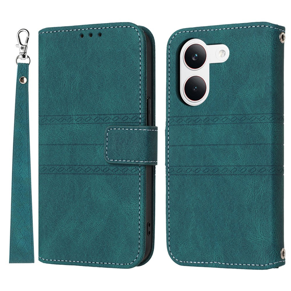 For Xiaomi Redmi Turbo 5 5G Case Wallet Skin-Touch Leather Imprinted Phone Cover with Wrist Strap