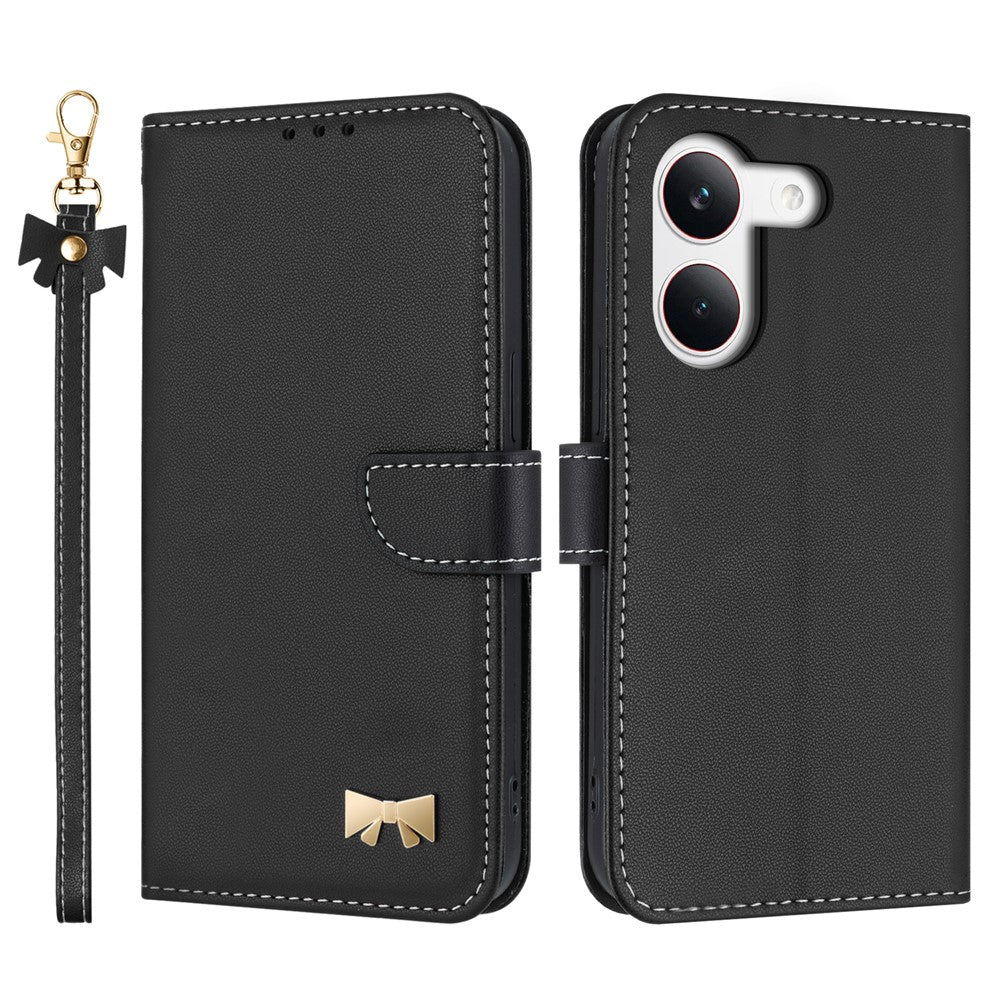 For Xiaomi Redmi Turbo 5 5G Case Bowknot Decor Wallet Leather Phone Cover with Wrist Strap / Shoulder Strap