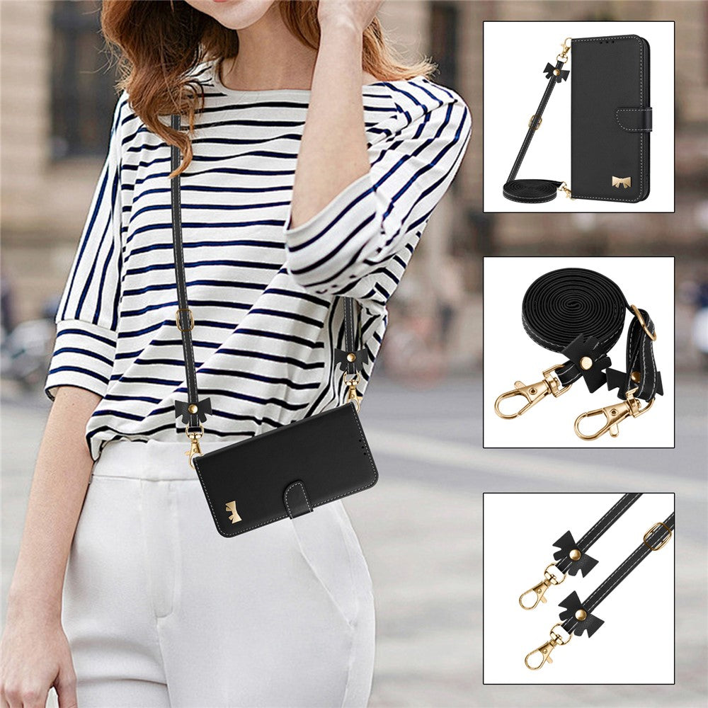 For Xiaomi Redmi Turbo 5 5G Case Bowknot Decor Wallet Leather Phone Cover with Wrist Strap / Shoulder Strap