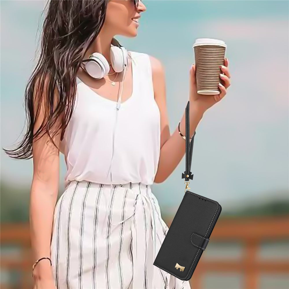 For Xiaomi Redmi Turbo 5 5G Case Bowknot Decor Wallet Leather Phone Cover with Wrist Strap / Shoulder Strap