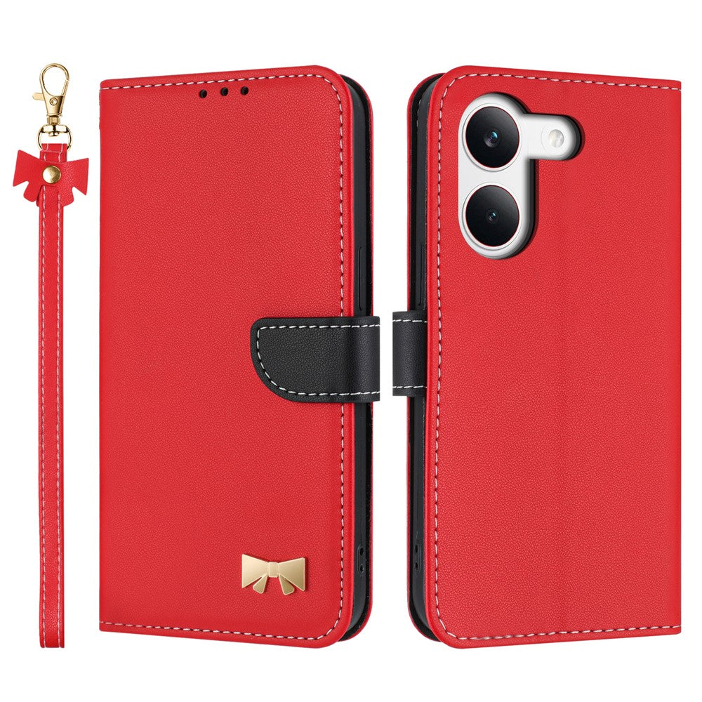 For Xiaomi Redmi Turbo 5 5G Case Bowknot Decor Wallet Leather Phone Cover with Wrist Strap / Shoulder Strap