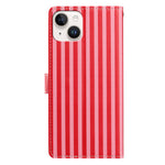 For iPhone 15 Wallet Case Vintage Stripes Leather Stand Flip Phone Cover with Wrist Strap