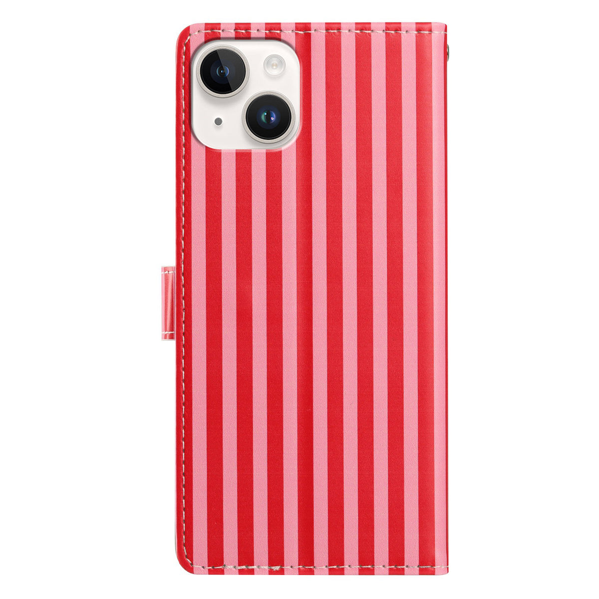 For iPhone 15 Wallet Case Vintage Stripes Leather Stand Flip Phone Cover with Wrist Strap