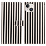 For iPhone 15 Wallet Case Vintage Stripes Leather Stand Flip Phone Cover with Wrist Strap