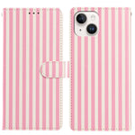 For iPhone 15 Wallet Case Vintage Stripes Leather Stand Flip Phone Cover with Wrist Strap