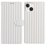 For iPhone 15 Wallet Case Vintage Stripes Leather Stand Flip Phone Cover with Wrist Strap
