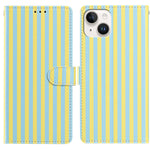 For iPhone 15 Wallet Case Vintage Stripes Leather Stand Flip Phone Cover with Wrist Strap