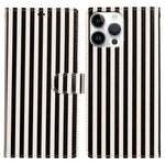 For iPhone 15 Pro Wallet Case Vintage Stripes Leather Stand Flip Phone Cover with Wrist Strap