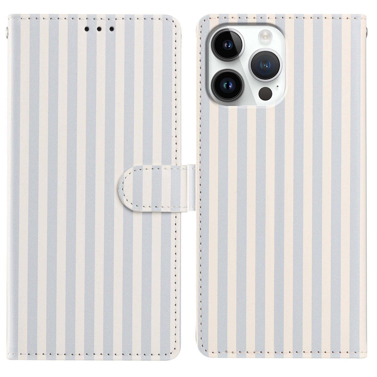 iPhone 15 Pro Plånboksfodral Vintage Stripes Läderställ Flip Mobilskal med Handledsrem