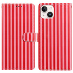 For iPhone 15 Plus Wallet Case Vintage Stripes Leather Stand Flip Phone Cover with Wrist Strap