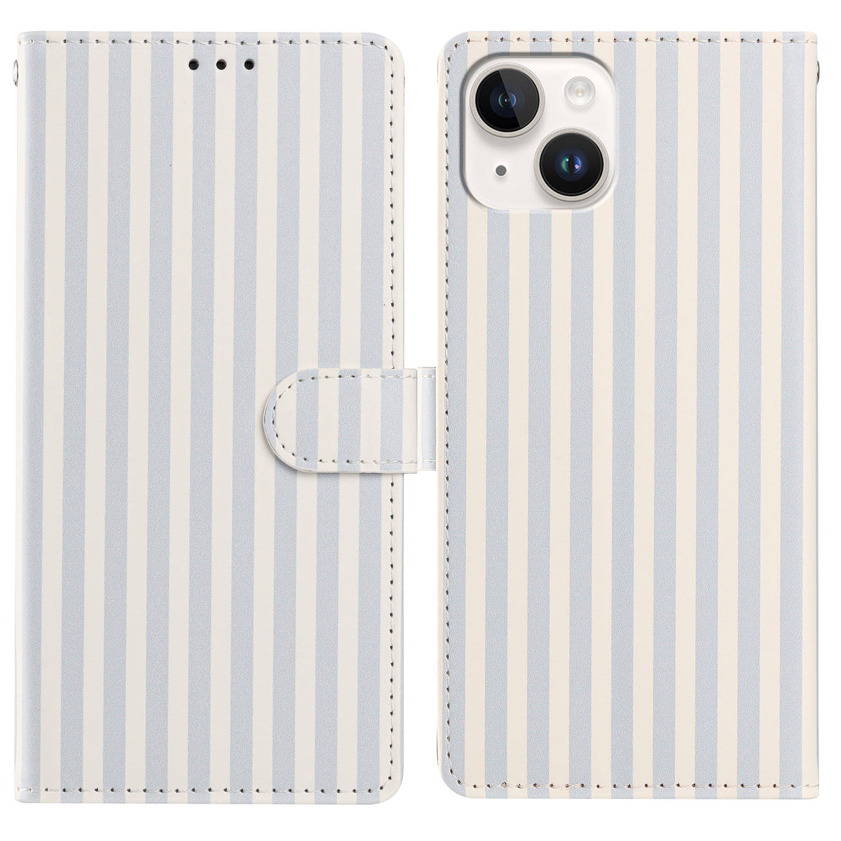 For iPhone 15 Plus Wallet Case Vintage Stripes Leather Stand Flip Phone Cover with Wrist Strap