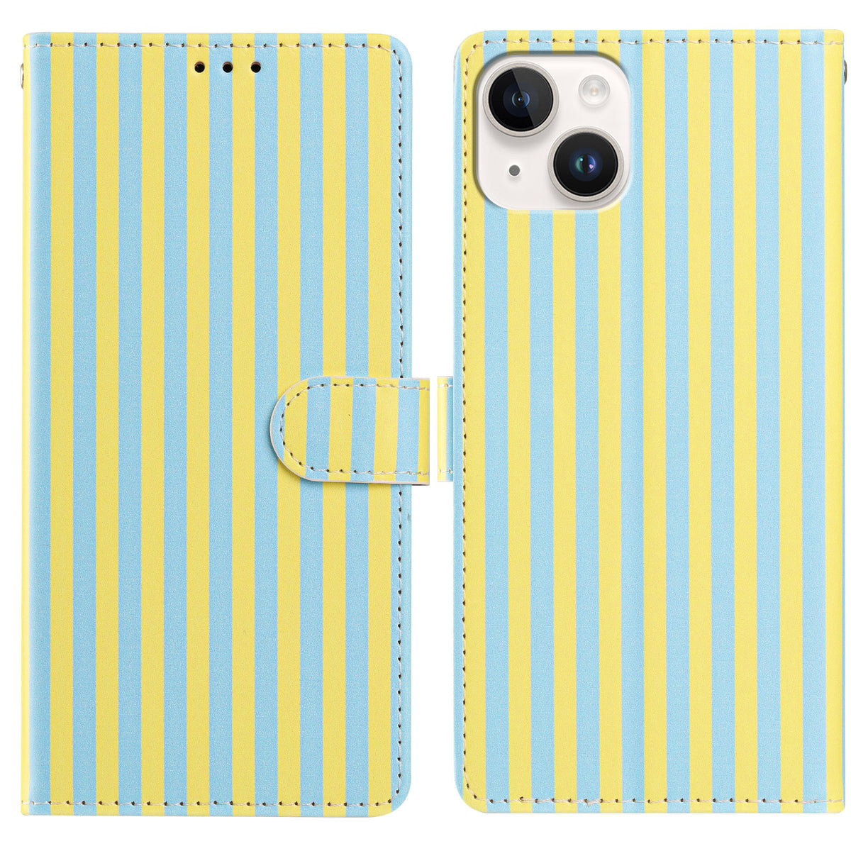 For iPhone 15 Plus Wallet Case Vintage Stripes Leather Stand Flip Phone Cover with Wrist Strap