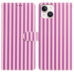 For iPhone 15 Plus Wallet Case Vintage Stripes Leather Stand Flip Phone Cover with Wrist Strap