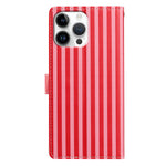 For iPhone 15 Pro Max Wallet Case Vintage Stripes Leather Stand Flip Phone Cover with Wrist Strap