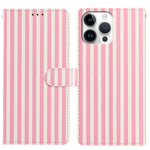 For iPhone 15 Pro Max Wallet Case Vintage Stripes Leather Stand Flip Phone Cover with Wrist Strap