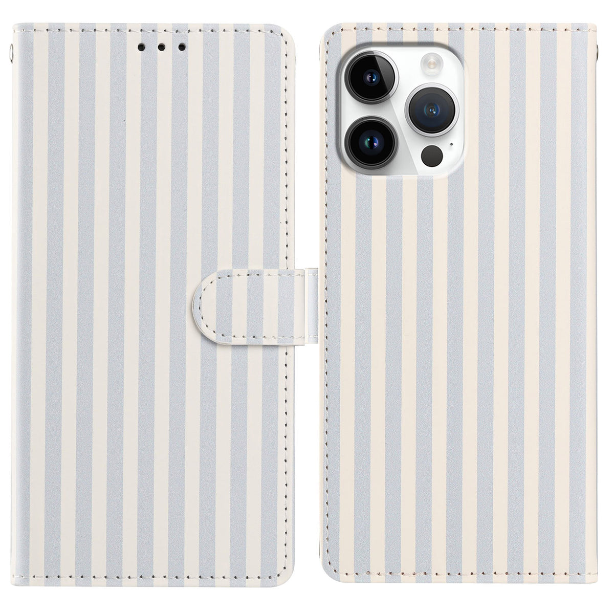 For iPhone 15 Pro Max Wallet Case Vintage Stripes Leather Stand Flip Phone Cover with Wrist Strap