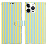 For iPhone 15 Pro Max Wallet Case Vintage Stripes Leather Stand Flip Phone Cover with Wrist Strap