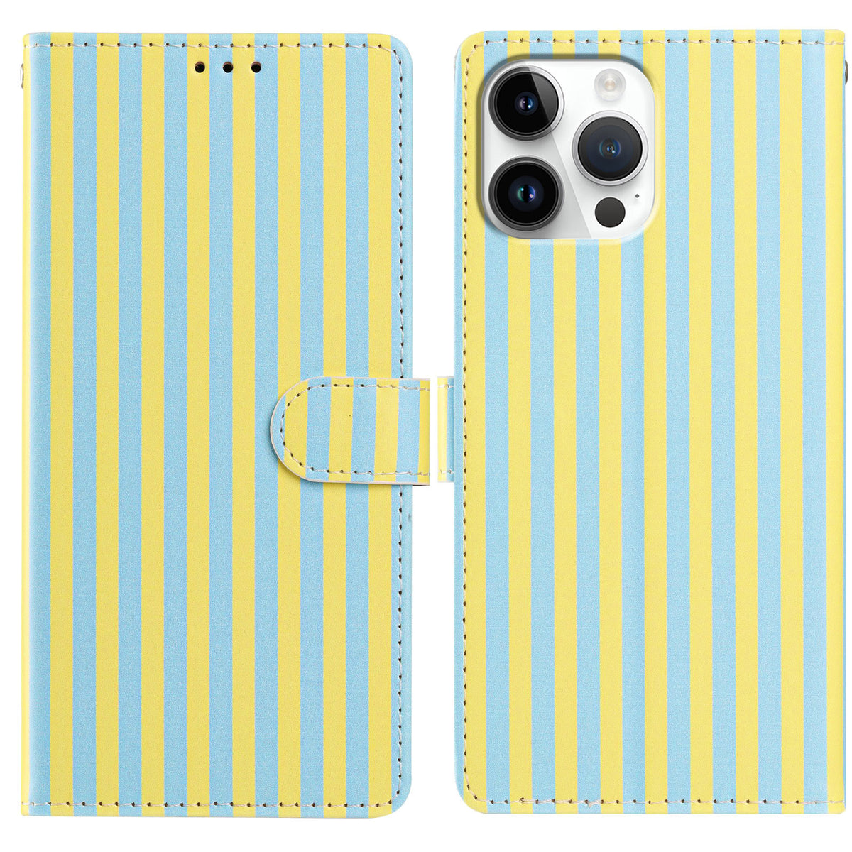 For iPhone 15 Pro Max Wallet Case Vintage Stripes Leather Stand Flip Phone Cover with Wrist Strap
