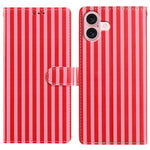 For iPhone 16 Wallet Case Vintage Stripes Leather Stand Flip Phone Cover with Wrist Strap