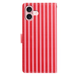 For iPhone 16 Wallet Case Vintage Stripes Leather Stand Flip Phone Cover with Wrist Strap