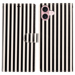 For iPhone 16 Wallet Case Vintage Stripes Leather Stand Flip Phone Cover with Wrist Strap