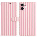For iPhone 16 Wallet Case Vintage Stripes Leather Stand Flip Phone Cover with Wrist Strap