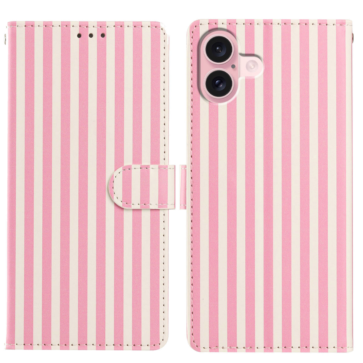 For iPhone 16 Wallet Case Vintage Stripes Leather Stand Flip Phone Cover with Wrist Strap