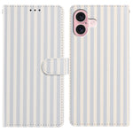 For iPhone 16 Wallet Case Vintage Stripes Leather Stand Flip Phone Cover with Wrist Strap
