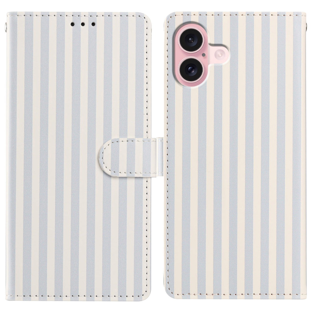 For iPhone 16 Wallet Case Vintage Stripes Leather Stand Flip Phone Cover with Wrist Strap