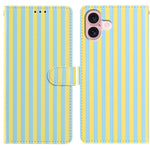 For iPhone 16 Wallet Case Vintage Stripes Leather Stand Flip Phone Cover with Wrist Strap