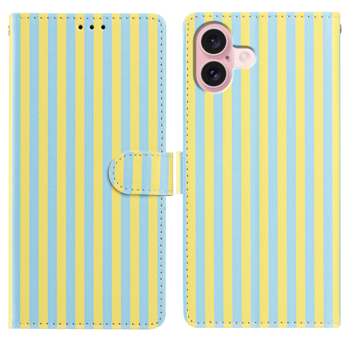 For iPhone 16 Wallet Case Vintage Stripes Leather Stand Flip Phone Cover with Wrist Strap