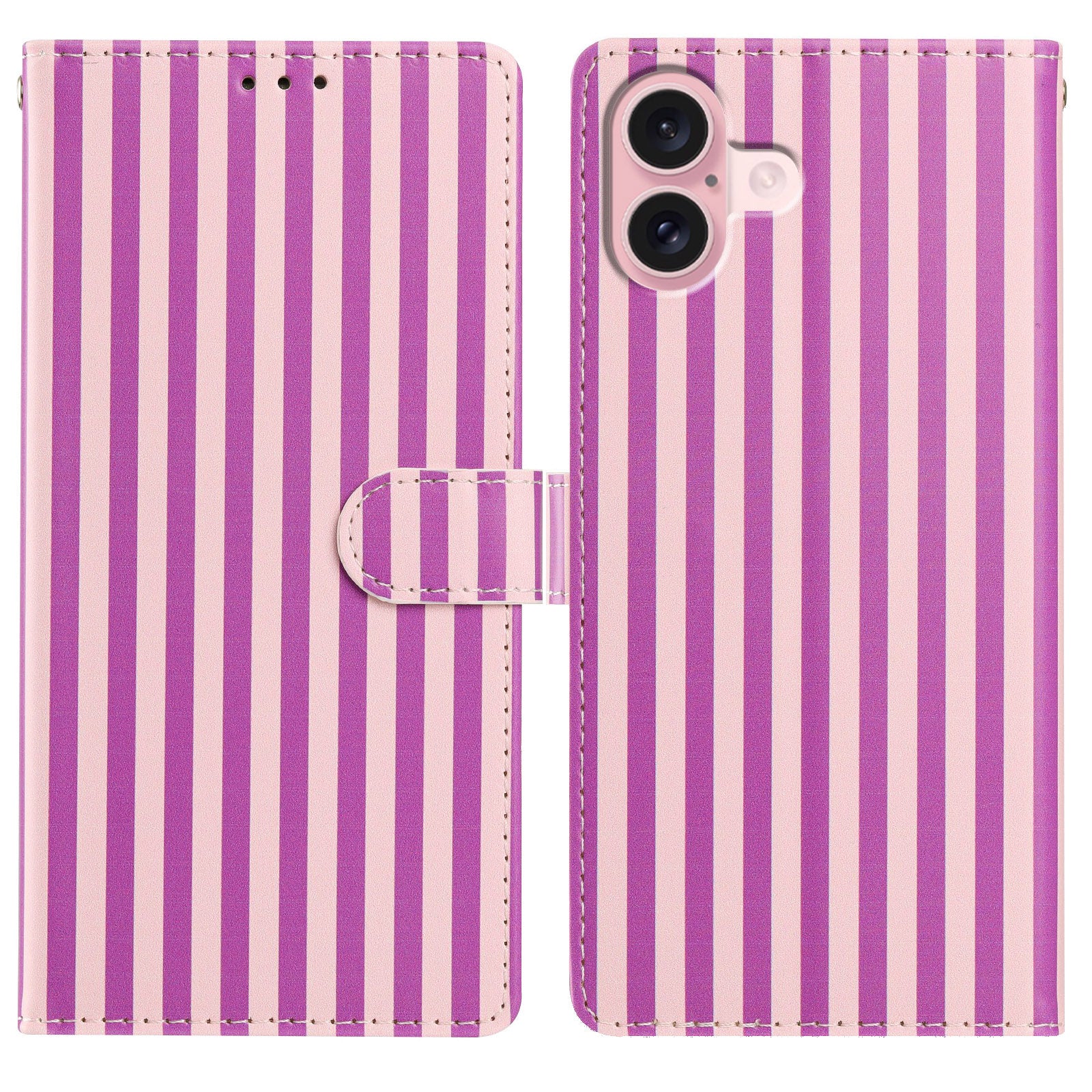 iPhone 16 Plånboksfodral Vintage Stripes Läderställ Flip mobilfodral med Handledsrem