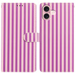 For iPhone 16 Wallet Case Vintage Stripes Leather Stand Flip Phone Cover with Wrist Strap