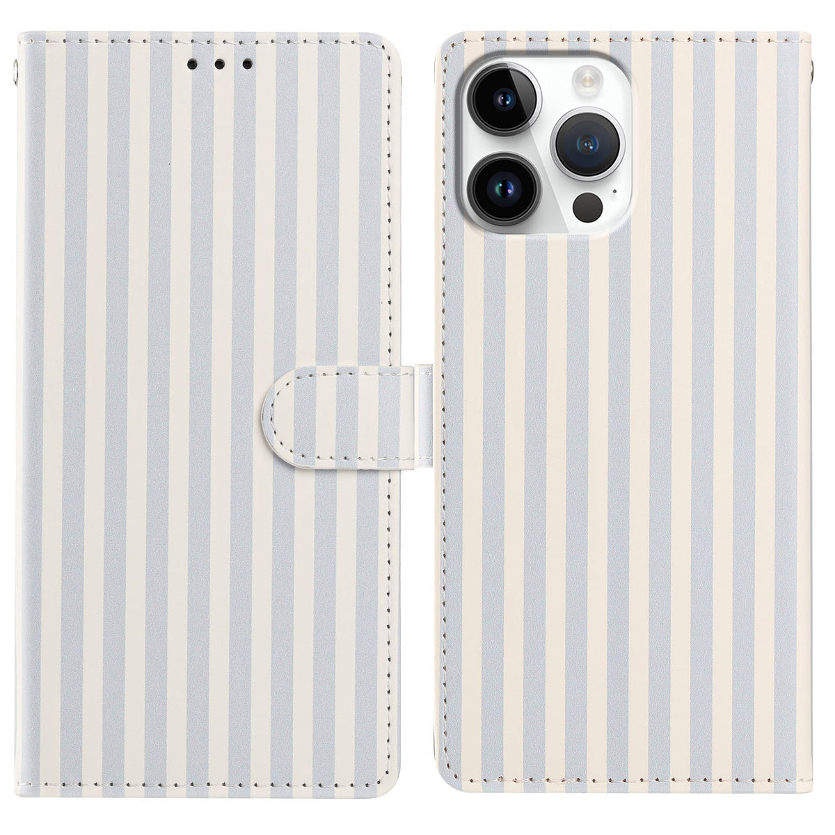 Til iPhone 16 Pro Pung Etui Vintage Striber Læder Stand Flip Telefon Cover med Håndrem
