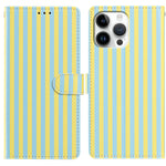 Til iPhone 16 Pro Pung Etui Vintage Striber Læder Stand Flip Telefon Cover med Håndrem