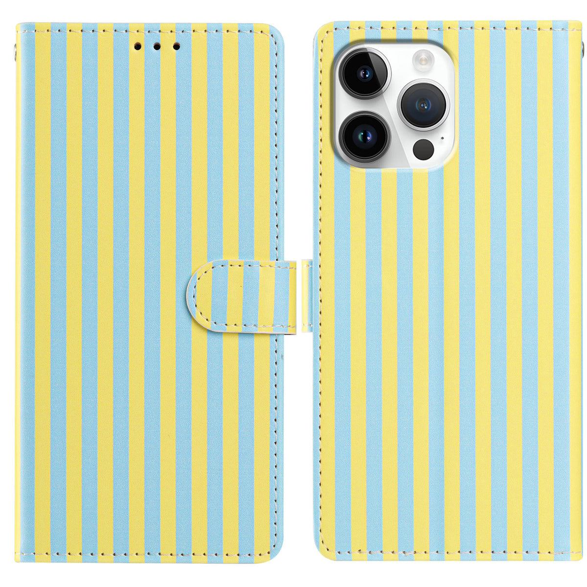 Til iPhone 16 Pro Pung Etui Vintage Striber Læder Stand Flip Telefon Cover med Håndrem