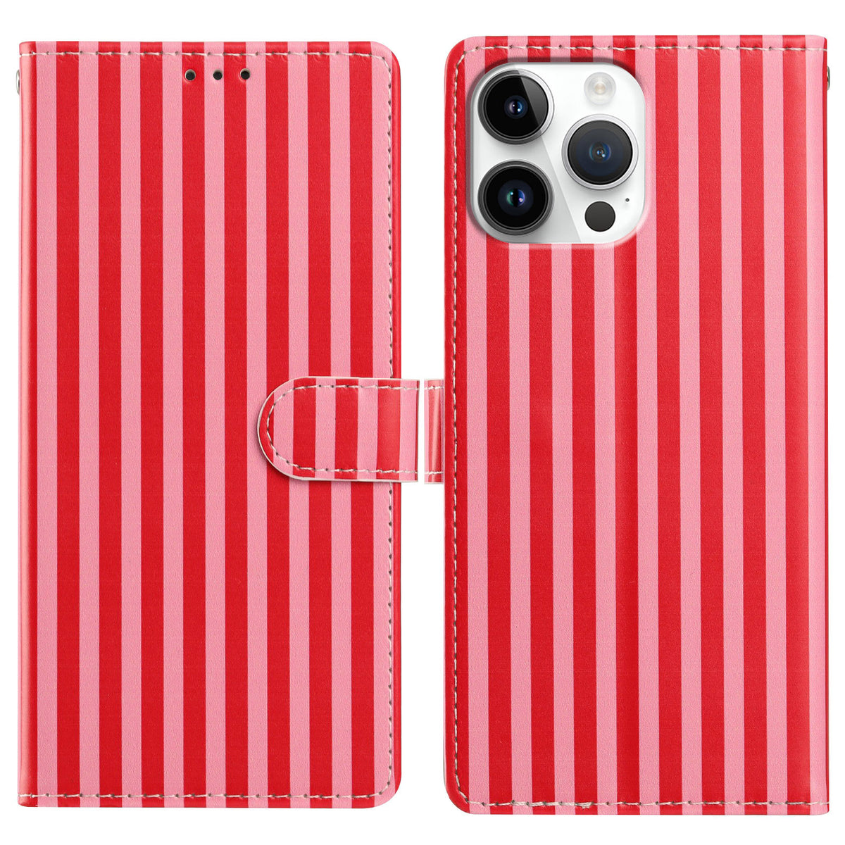 Til iPhone 16 Pro Max Pung Etui Vintage Striber Læder Stander Flip Telefoncover med Håndrem