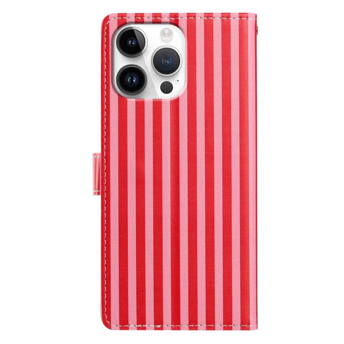 Til iPhone 16 Pro Max Pung Etui Vintage Striber Læder Stander Flip Telefoncover med Håndrem