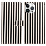 Til iPhone 16 Pro Max Pung Etui Vintage Striber Læder Stander Flip Telefoncover med Håndrem