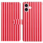 For iPhone 16 Plus Wallet Case Vintage Stripes Leather Stand Flip Phone Cover with Wrist Strap