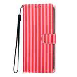 For iPhone 16 Plus Wallet Case Vintage Stripes Leather Stand Flip Phone Cover with Wrist Strap
